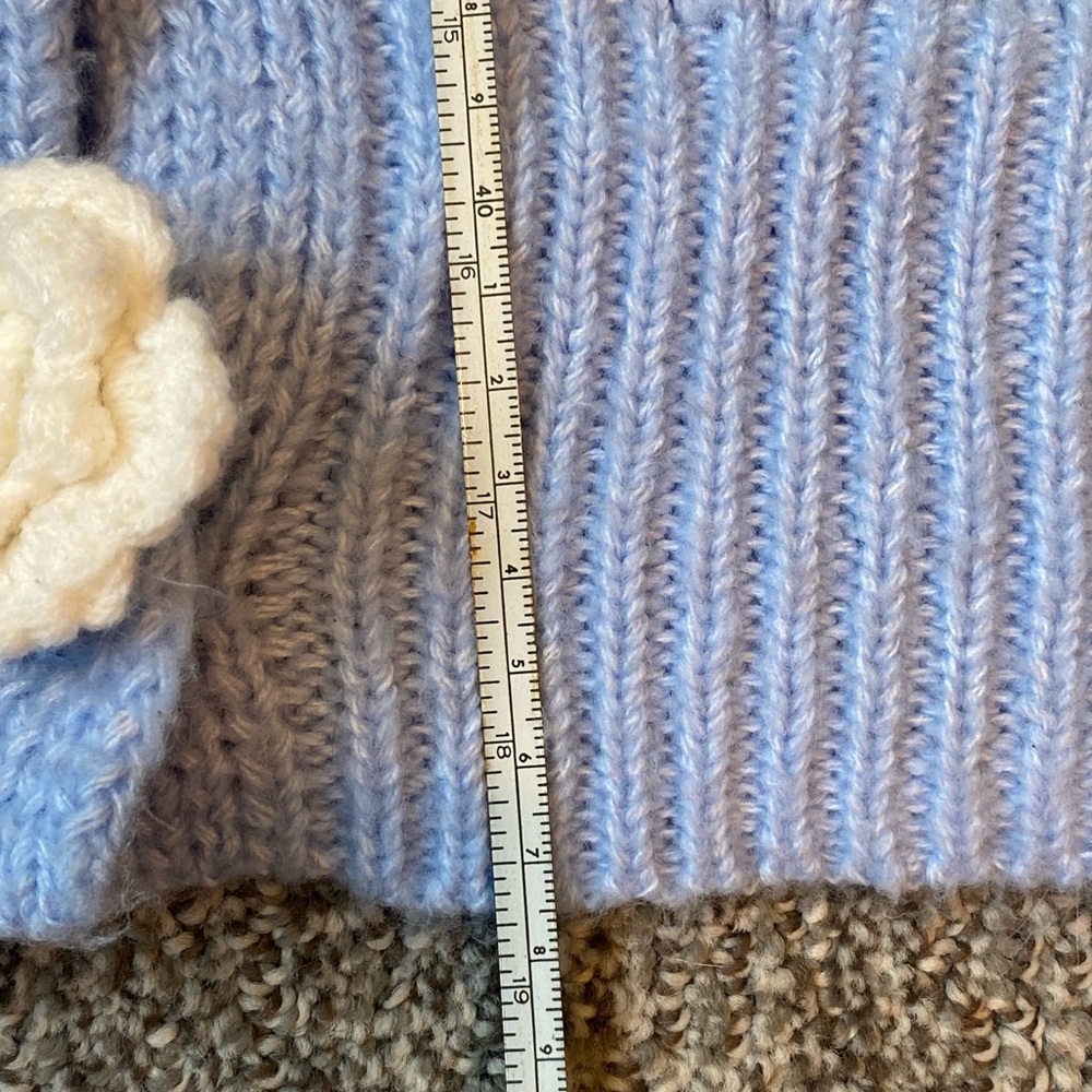 Sky Blue Cardigan with Ivory Floral Button Accents Cottagecore Boho Peasant - Picture 9 of 9